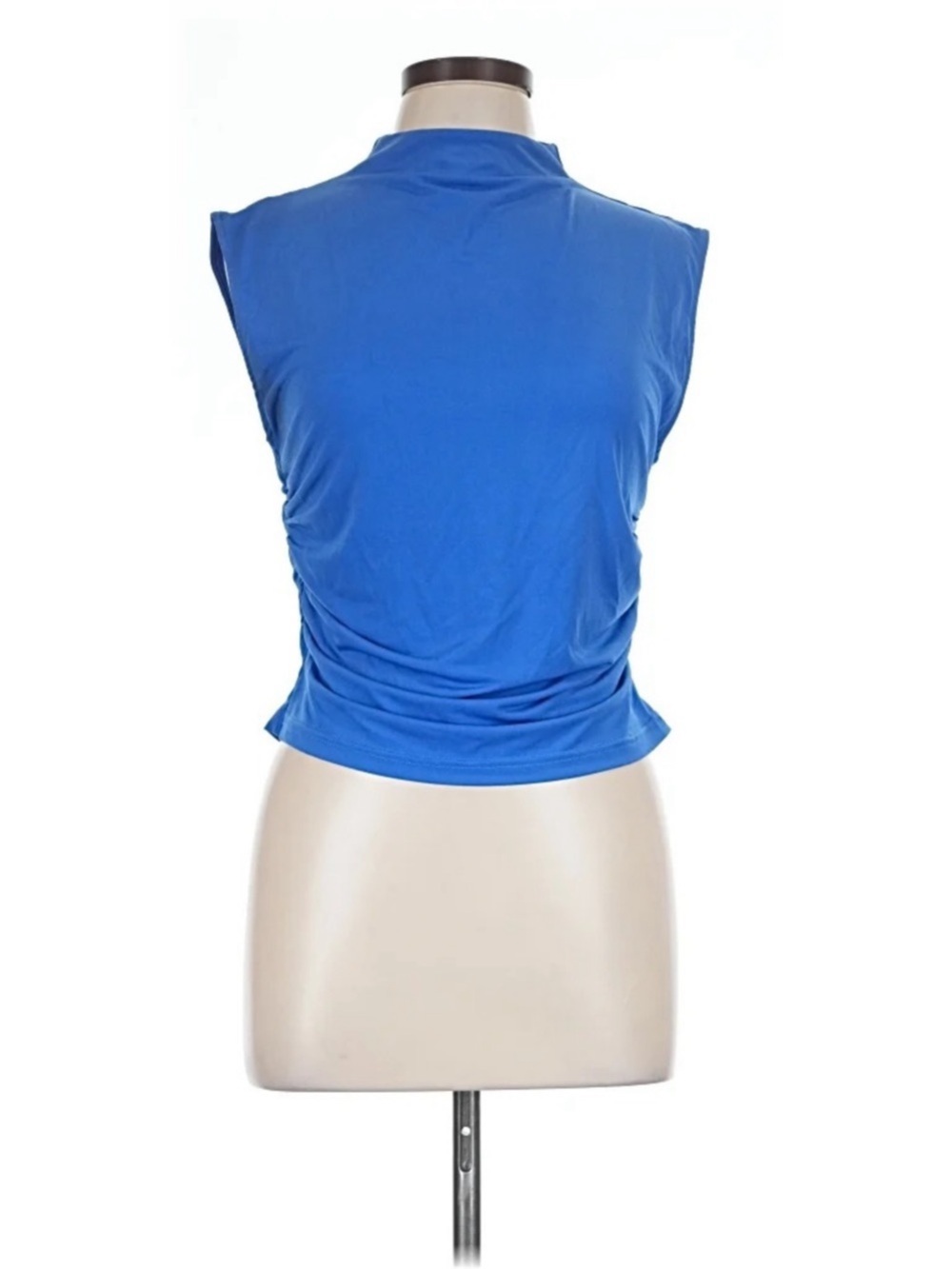H&M Ruched Sides Blue Mockneck Turtleneck Crop Top Muscle Tee